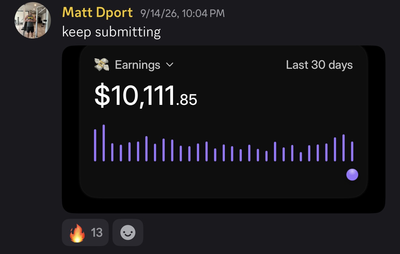 Matt Doper sharing $10,111.85 in Trybe UGC earnings over the last 30 days